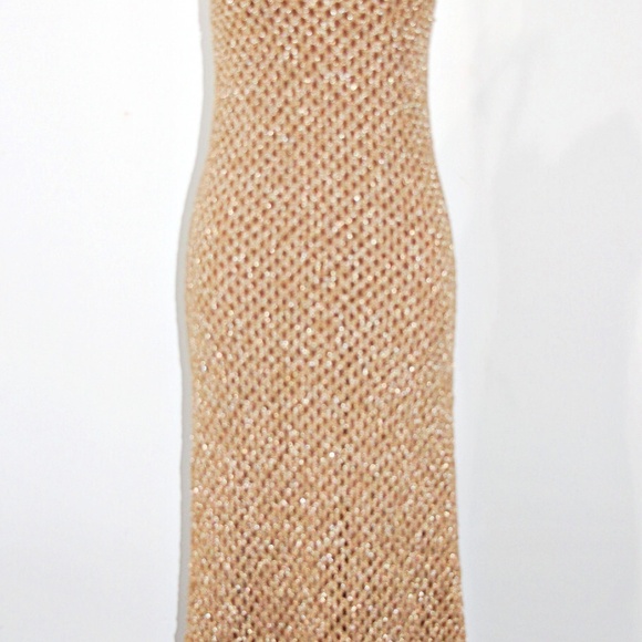 House of Harlow Curve Hugging Net Crochet Knit Midi Dress in Gold sz S Cover up - Picture 2 of 5